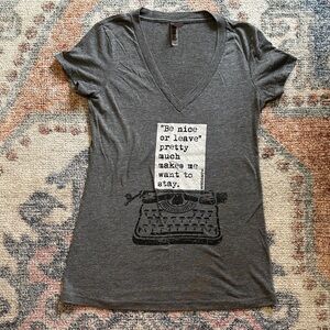 Gray V-Neck Graphic Tee